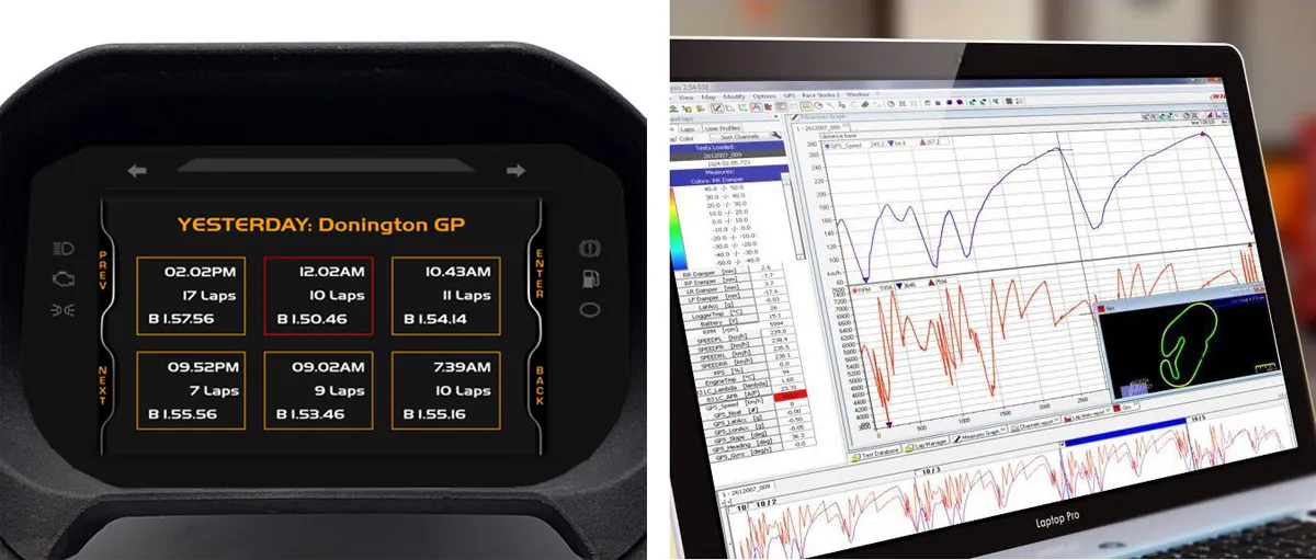 AIM ダッシュロガーキット MX2E：走行データ表示